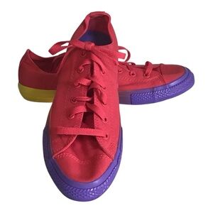 Converse All Star low-top sneakers Sz.6 red/pink canvas rainbow midsole